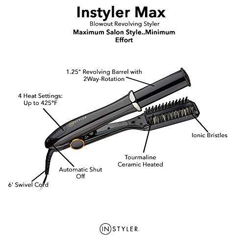 InStyler MAX 1.25” 2-Way Rotating Iron | Professional Tourmaline Ceramic Iron | Ionic Bristles | Straighten, Style & Curl Hair I Four Heat Settings | Adds Volume & Shine | Frizz Reducing Tool - Thumbnail 7