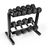 CAP Barbell 150 lb Coated Comfort Handle Hex Dumbbell Weight Set with Two Tier Rack