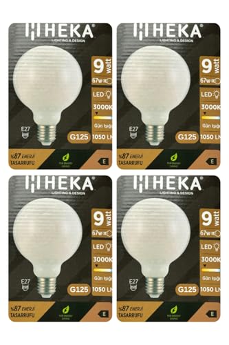 9W (67W) 3000K Sarı Işık E27 Duylu Led Glop G125 Ampul, 4 Adet