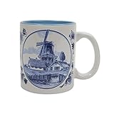 E.H.G Kaffeetasse aus Keramik, Motiv: niederländische Windmühle, 350 ml, Blau / Weiß