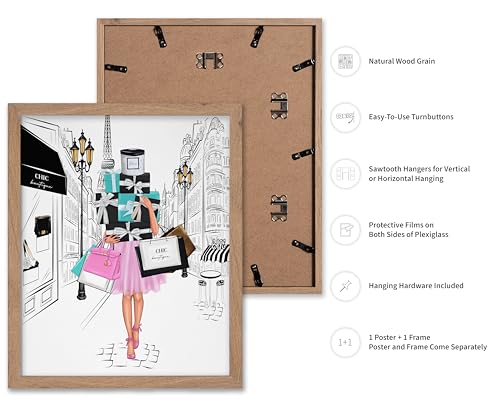 Image of Poster Master Fashion Poster - Lady with Shopping Bags Print - Trendy Art - Modern Art - Gift for Her & Fashionista - Luxury Haute Couture Decor for Bedroom or Girl's Room, 11x14 Beige Framed
