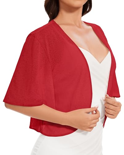 Image of Women Bolero Shrug Cardigan Open Front Cover Up Sheer Short Sleeve Kimonos for Evening Dress