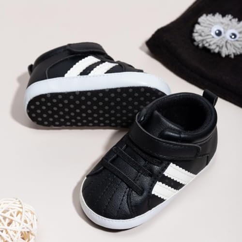 ISINSER Unisex Baby Premium PU Leather Sneaker Soft Non-Slip Sole Toddler Newborn Stripe Crib House Shoes3