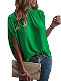 Verdusa Women's Casual Tie Back Dolman Sleeve Mock Neck Blouse Top Green M