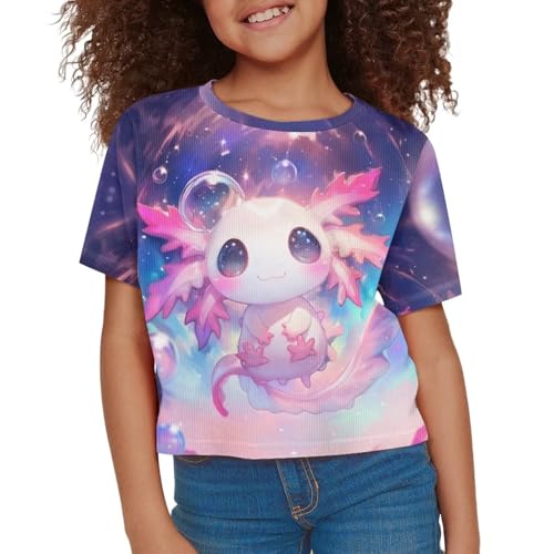 Image of Girls Fashion Crewneck Tee Shirts Casual Short Sleeve Crop Top Summer Outfits 5-14 Years Old