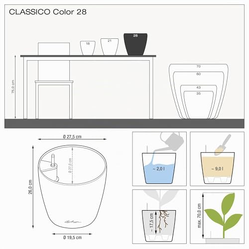 Pot de fleurs Lechuza Classico gris ardoise Ø28x26 cm avec réserve d'eau