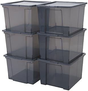 Iris Ohyama, Set of 6, Storage boxes, 30 L with lid, stackable, Garage, bedroom, living room - Useful Storage Box USB-M - Gey
