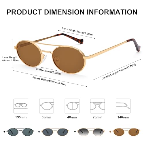 Retro Oval Sunglasses for Women, Gold Frame Sunglasses Narrow Fashion Oval Sunnies4