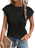 Gemulate Womens Striped Tshirt Going Out Tops Plus Size Blouses Crewneck Knit Solid Loose Casual Winter Clothes Tunic Tee Black L