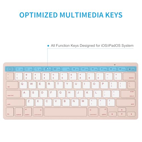 Image of OMOTON Bluetooth Keyboard Compatible with iPad A16 11th 10th Generation, iPad 10.2 (9th /8th /7th), iPad Pro 13 /12.9 /11 inch, iPad Air /Mini and More iOS Devices, Pink & Pearl White