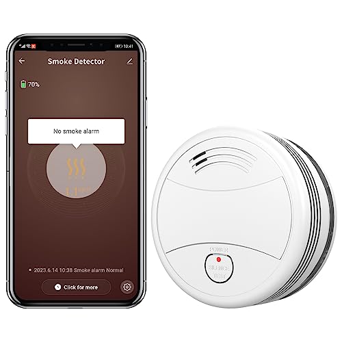 LWOHSI Détecteur de fumée, détecteur de fumée Wi-FI avec Batterie remplaçable, Notifications d'application, Certification en, PA-443 (1)