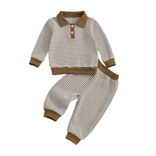 Image of VISGOGO Baby Boy Clothes Toddler Fall Winter Outfit Sweater Toddler Boy Striped Clothes 6 12 18 Months 2 3T 4T Pant Set