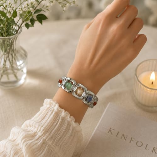 Image of eCraftIndia Crystal Energy Bracelet for Men & Women | 7 Chakra Healing Bracelet | Pyrite Dhanlabh Money Magnet Triple Protection Stone.