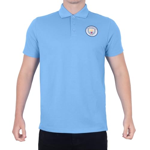Manchester City FC Officiel - Polo thème Football - avec Blason - Homme - Bleu Ciel - 3XL