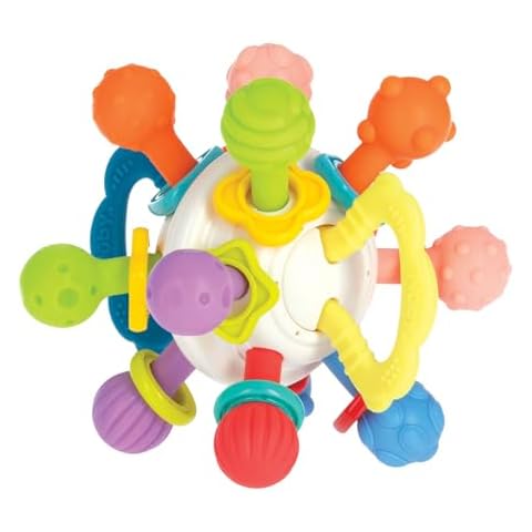 Nuby Twist Ball Teether Activity Toy with Rattle and Fun Bright Colors, Develops Fine Motor Skills, 3 + Months Cover