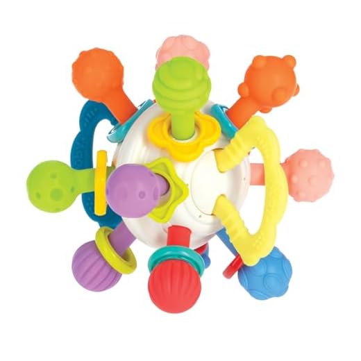 Nuby Twist Ball Teether Activity Toy with Rattle and Fun Bright Colors, Develops Fine Motor Skills, 3 + Months