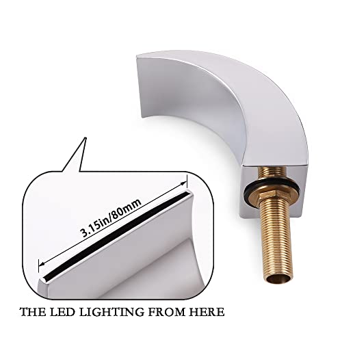 Skowll Bathroom Waterfall Faucet 2 Handle Vessel Sink Faucets Widespread Vanity Faucet 3 Holes With Led Lights, Polished Chrome #TOP6