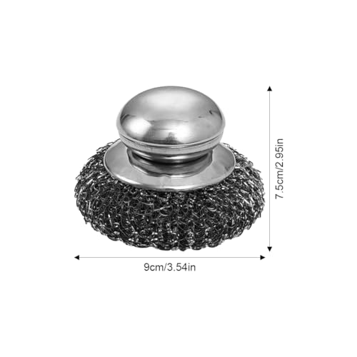 Edelstahl Wolle Schrubber mit Griff, 1 Pack Stahl Scheuerlappen mit 4 Ersatzkugeln, Scheuerpads, wiederverwendbarer Edelstahlschwamm für Küche, Haushalt, Pfanne(GRÖßE:9cm x 7.5 cm(LxW))