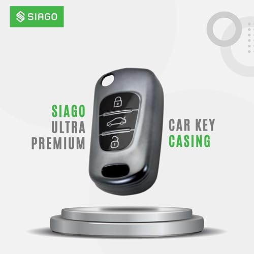 Image of SIAGO TPU Key Cover and Round Key Chain Compatible with Hyundai Elantra 3 Button Flip Key (Grey)