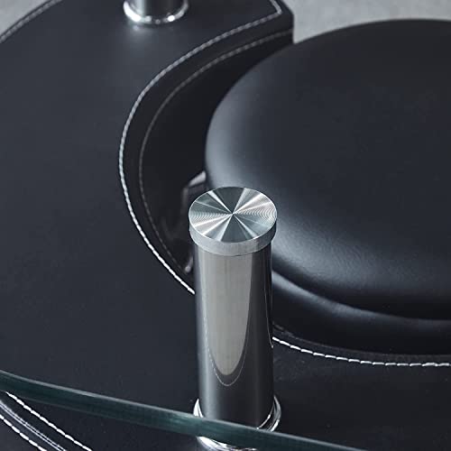 Pvillez Contemporary Coffee Table Set, Oval Glass Coffee Table With S Shape Base And 2 Faux Leather Stools, Modern Coffee Table For Living Room, 49.21" L X 27.56" W X 17.72" H, Black #TOP3