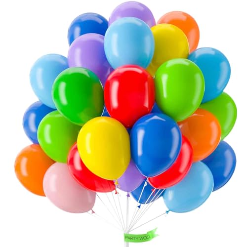 PartyWoo Assorted Colors Rainbow Balloons 50 pcs 12 Inch Multicolor Colorful Latex Helium Balloon for Graduation Baby Shower Unicorn Fiesta Flower Spring Rainbow Theme Birthday Party Decorations