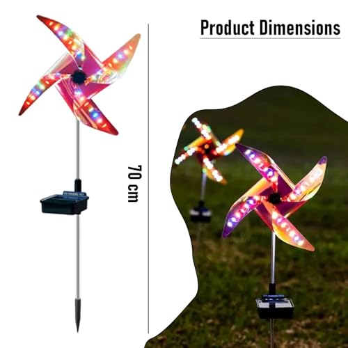 Image of GIGALUMI GL-510 32 LED Solar Wind Spinner Lights with 2V Panel 8 Modes 600mAh Ni-MH Battery Stake Pinwheels Lamp for Pathway Decor Garden Lawn Walkaway (Pack of 2, RGB)