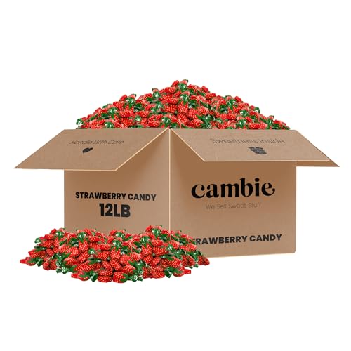 Strawberry Bulk Candy by Cambie, 12 lbs of Strawberry Candy with a Deliciously Sweet Hard Exterior with a Soft, Fruit-Filled Center, Bon Bons for Piñata Filler, Party Favors, and More