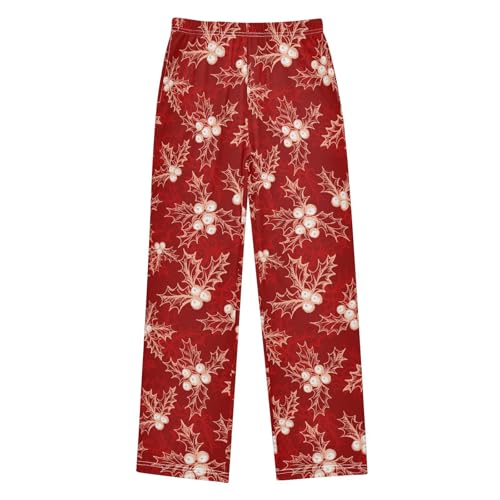 ZZXXB Berry with Holly Leaves Boys Long Pants Soft Trousers Elastic Waist Kids Lounge Bottoms with Pockets S-XL
