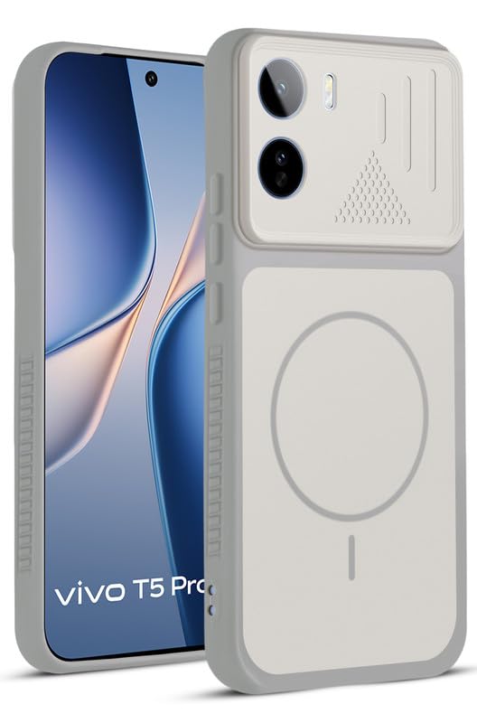 Mr. Case Back Cover for Vivo T5 Pro 5G | Ring Design Protective Case with Camera Cut Protection | Anti Slip Grip | Shockproof Mobile Cover – Grey-White