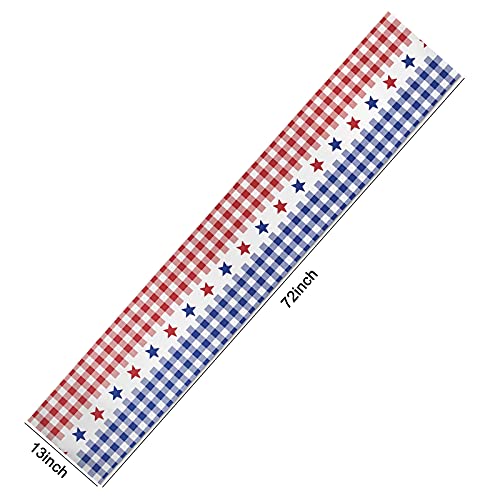 Sofevaim 4Th Of July Patriotic Table Runner, 14 X 72 Inches Long Gingham Red White Blue Stars American Flag Buffalo Plaid Table Cloth For Memorial Day Independence Day Veterans Day Table Decorations #TOP1