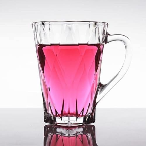 Image of VILON Italian Premium Glass Tea Cup Set | Coffee Mugs with Handle Transparent Drinking Cup for Milk, Cappuccino, Hot Chocolate & Cold Beverages | 175ml | Set of 6 (CHEX Teacup 175ML 6)