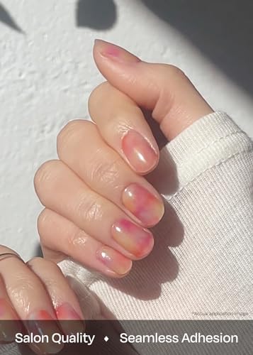 Image of ohora Semi Cured Gel Nail Strips (N Floral Fantasy) - Rainbow, Ombre, Works with Any UV /LED Lamps, Salon-Quality, Long Lasting, Easy to Apply & Remove - Includes 2 Prep Pads, Nail File & Wooden Stick