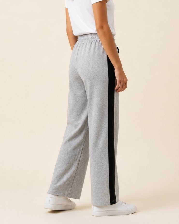 Image of Stylbase Women's Wide Leg Combo Track Pants - Elastic Drawstring Waist - Soft Breathable Cotton Relaxed Fit Lounge & Travel Trousers for Women & Girls (Pack of 2)