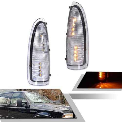 GTINTHEBOX for 2003 2004 2005 2006 2007 Ford F250 F350 F450 F550 F650 Super Duty and 2000-2005 Ford Excursion Clear Lens Amber LED Side Mirror Marker Turn Signal Light