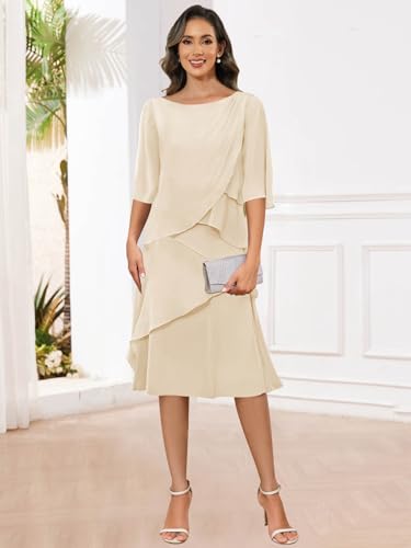 SOLODISH Tea Length Mother of The Bride Dresses for Women Chiffon Formal Evening Party Gown2
