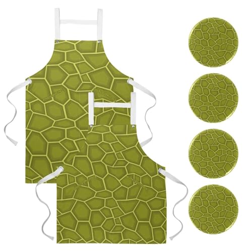 Lot de 2 tabliers de cuisine motif tortue de mer avec 4 broches incluses