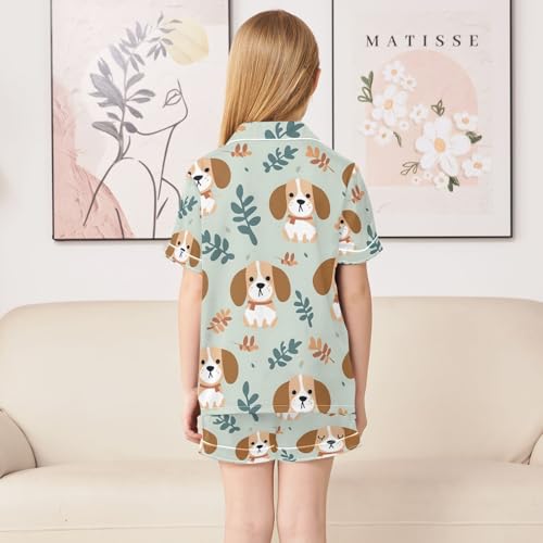 ALAZA Cartoon Puppy Dog Leaves Pajamas Satin Pajama Set Short Sleeve Button Down Sleepwear4