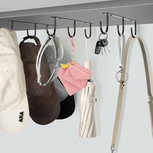 Image of Under Cabinet Mug Hooks - 3PCS Mug Holder Rack with 9 Hooks | Heavy Duty Screw Mount Coffee Cup Organizer | Space Saving Kitchen Storage for Mugs, Cups & Utensils (Black)