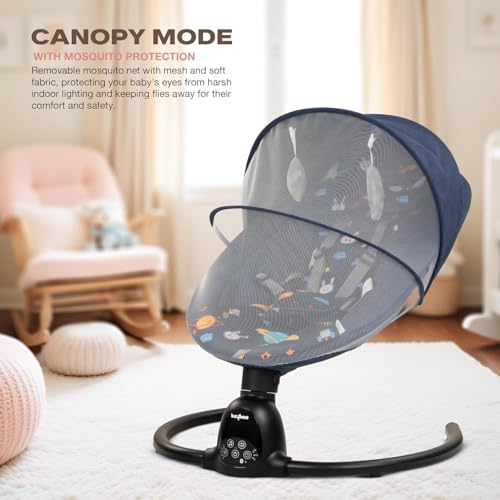 Image of BAYBEE Electric Baby Swing Cradle for New Born Baby | Rocker for Babies with Adjustable Speed & Safety Belt | Automatic Swing Cradle with Mosquito Net, Music & Toys for Infant Boys Girls (Deep Blue)