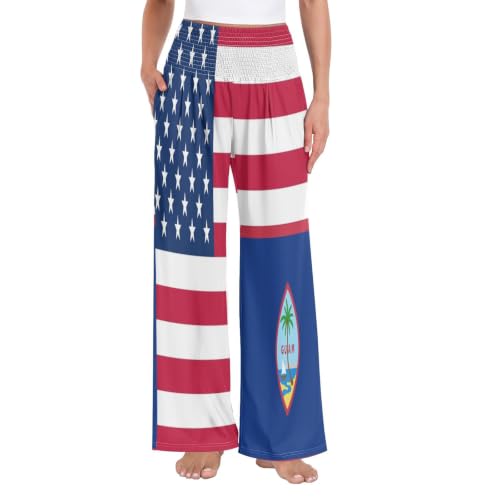 Pantalon palazzos léger femme motif drapeau États-Unis Guam GuoChe
