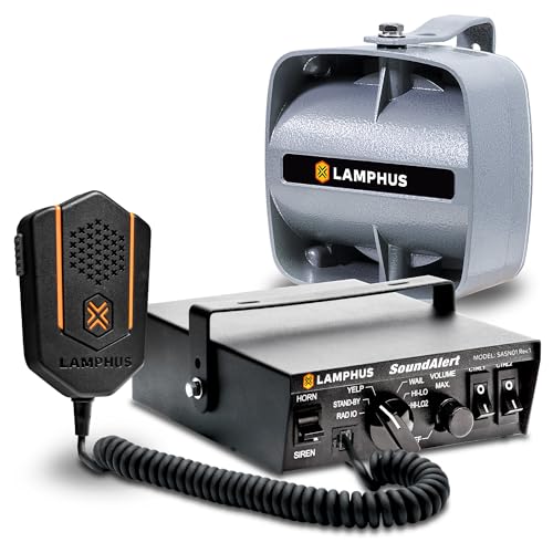 SoundAlert 12V 100W Police Siren PA System Kit [120-130dB Compact Speaker] [2 x 16A Aux Switch] [Hands-Free Air Horn] [PTT Mic] [Radio Rebroadcast] Warning Emergency Siren for Vehicle Tow Truck Van RV