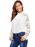 frauen blusen marken Ärmellänge: langarm DIDK Damen Elegant Bluse mit Spitzen-Ärmeln und Schleife Langarm Sommerbluse Weiß S