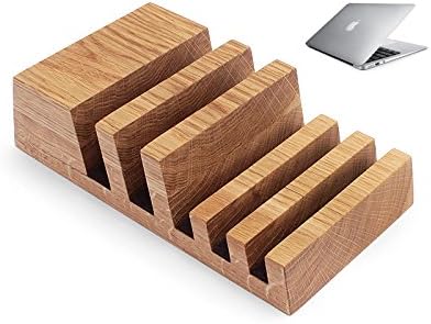 Multiple Charging Station Organizer in Natural Oak Wood for 5 Devices