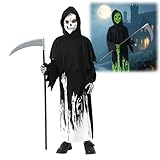 Shyllin Disfraz de Parca de Halloween, Disfraz de Esqueleto Fluorescente, Traje de Parca de Halloween con Guantes de Esqueleto y Guadaña, para Carnaval, Cosplay, Actuaciones (S)