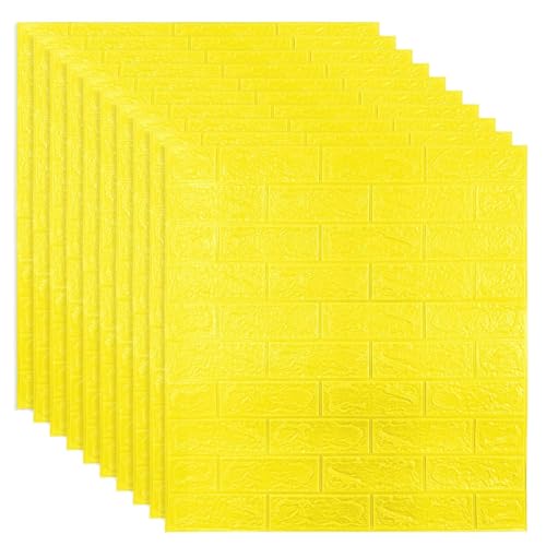 Image of TEKCOOL Self-Adhesive Waterproof PE Foam 3D Wall Panels Wallpaper Sticker for Bathroom, Living Room, and Home Decoration (70 x 77cm, Appx. 5.8Sq Feet)-20 Piece-Yellow