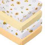 Fjoron 4 Pack Bees Crib Sheets for Girls Breathable Fitted Standard Crib Sheets Crib Sheets Girl for Standard Crib Mattress Baby Gift Set, Small Single, Yellow