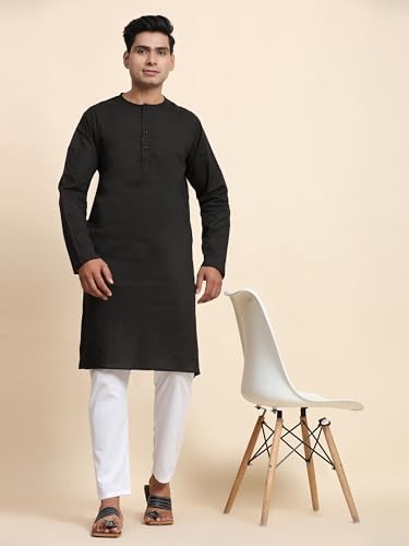 Image of Men's Pure Cotton Solid Kurta Pajama Set Round Neck Casual Yoga Dress