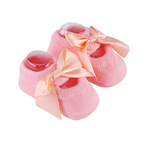 Zerodis 3pairs Set Baby Cotton Floor Sock with Bow Tie, Cute Lace Flower Design Anti slip Non Skid Ankle Socks for Newborn Toddler Infant(S)4
