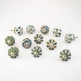 Perilla Home Set of 12 Ceramic Decorative Tomato Melon Knobs for Home Kitchen Cupboard Glass Door Knobs Dresser Wardrobe and Drawer Pulls (Green)