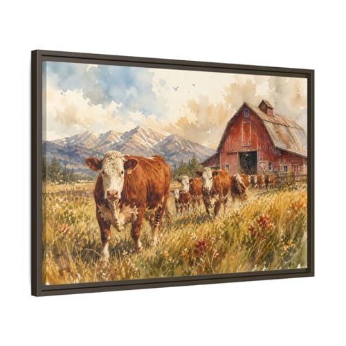 Tableau vache marron pour habiller un mur vide au-dessus du canapé